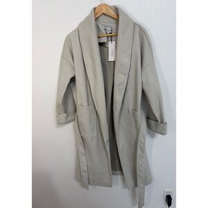 Paulmark Women Grey Shawl Collar Belted Coat K7390 Open Front Wrap Jacket Small